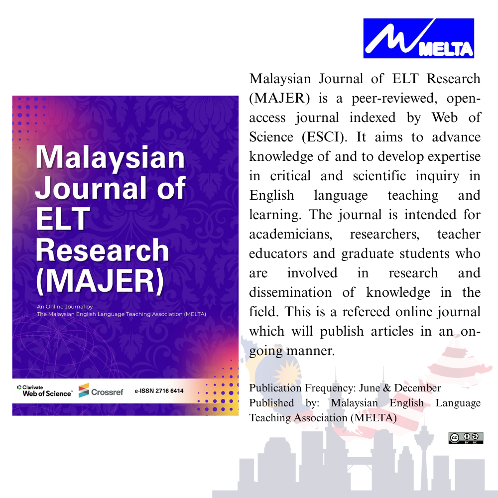 					View Vol. 23 No. 1 (2026): Malaysian Journal of ELT Research Volume 23, Issue 1
				